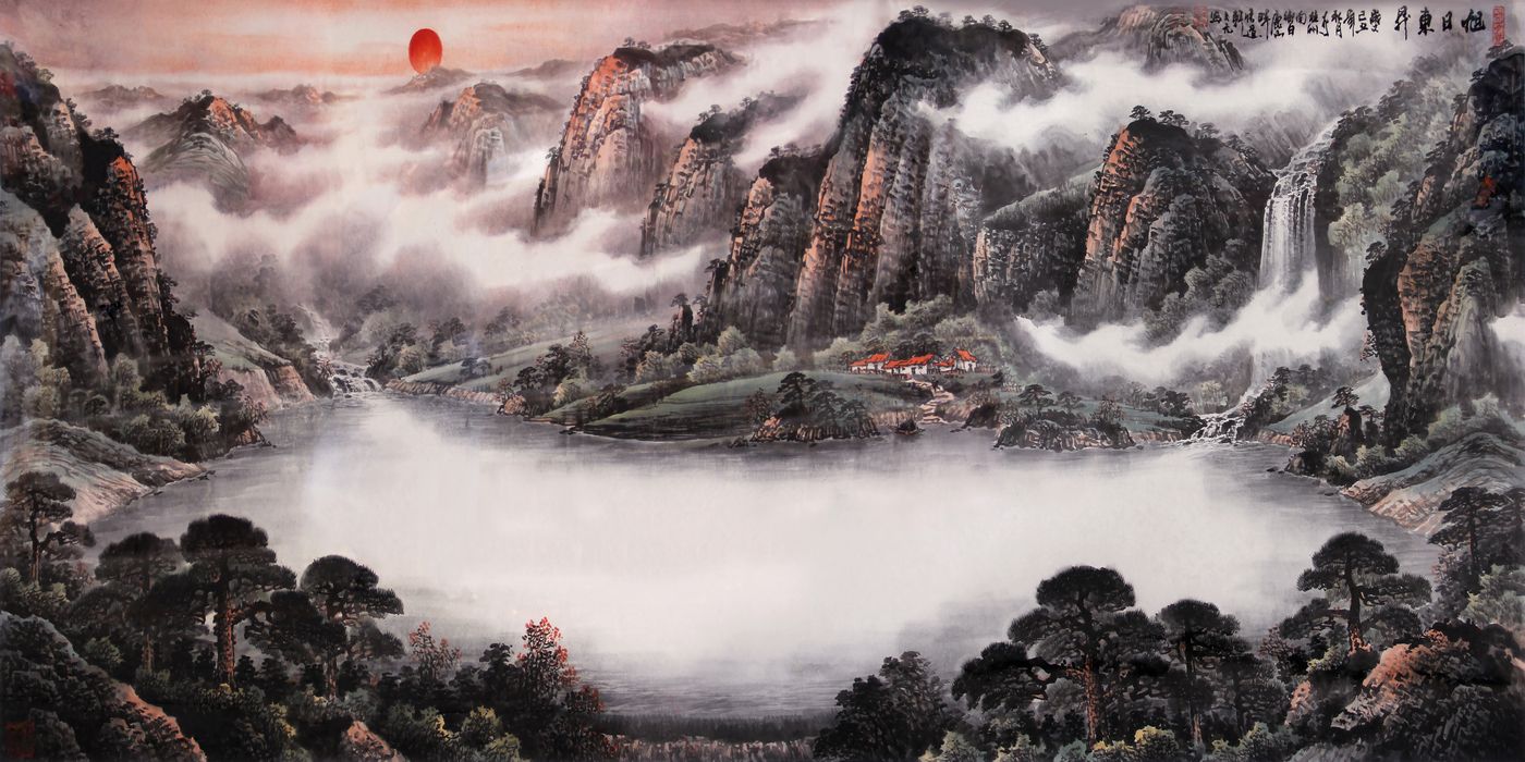 Tranh Dán Tường Thủy Mặc Phong Thủy - Mẫu VC 07