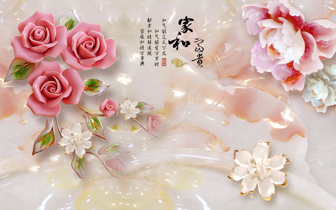 Tranh Dán Tường 3D Giả Ngọc Cao Cấp - Mẫu 001TGN