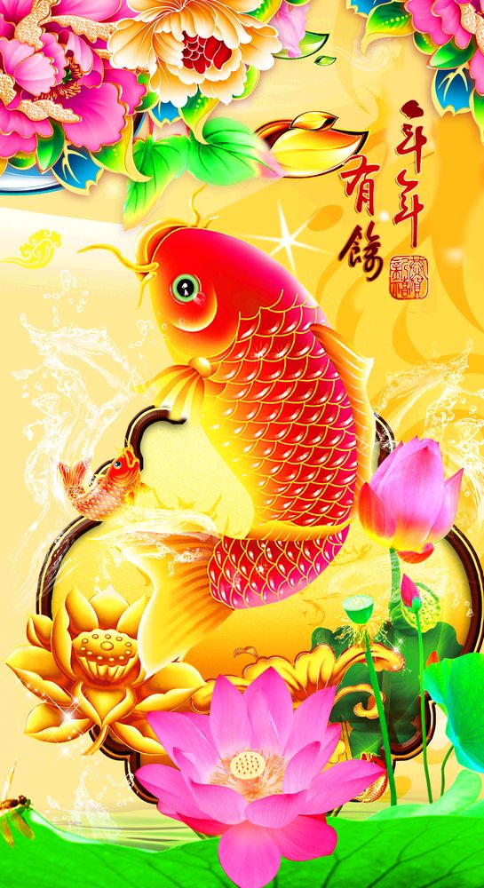 Tranh Dán Tường 3D Hoa Sen Phong Thủy - Mẫu 002THS