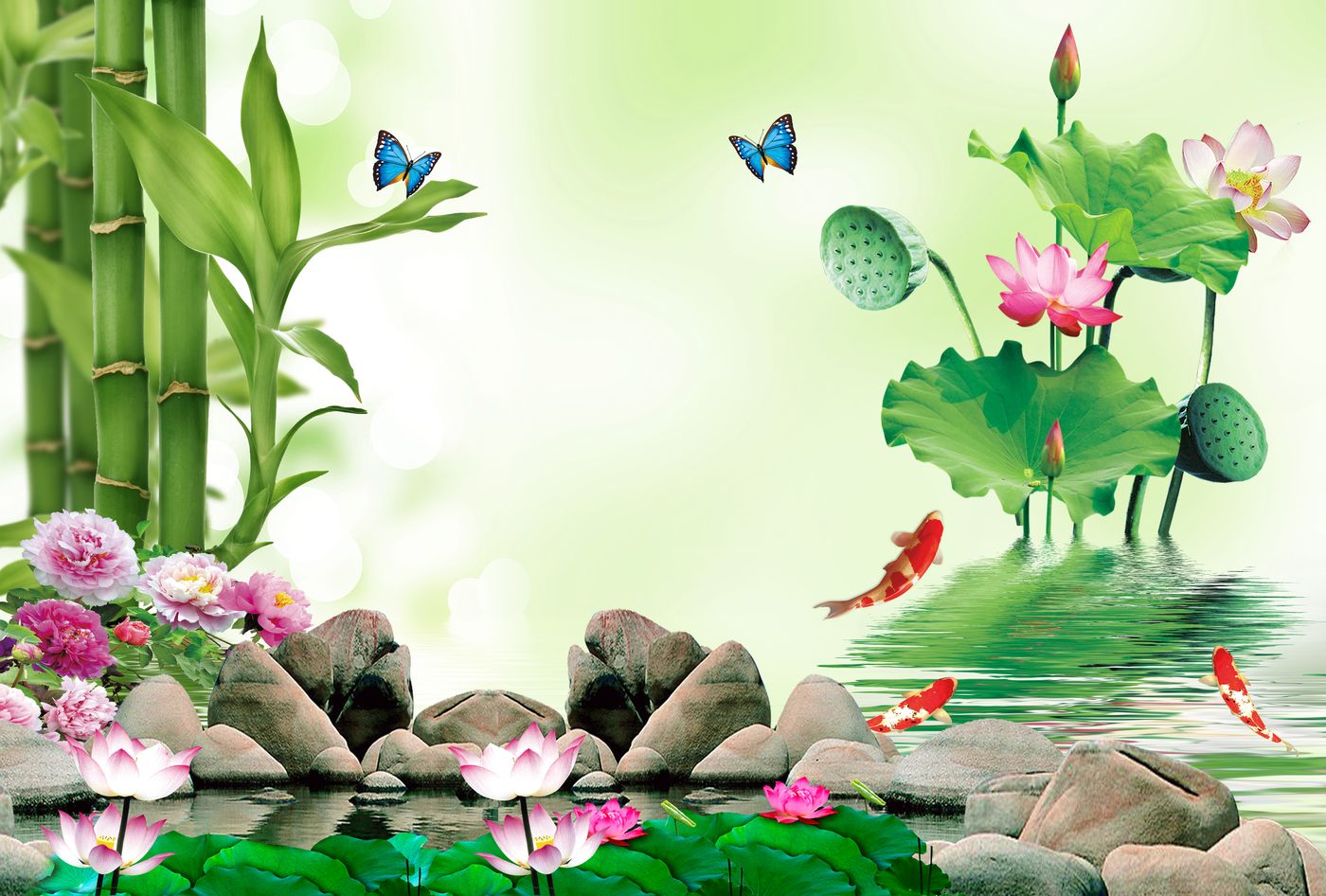 Tranh Dán Tường 3D Hoa Sen Phong Thủy - Mẫu 010THS