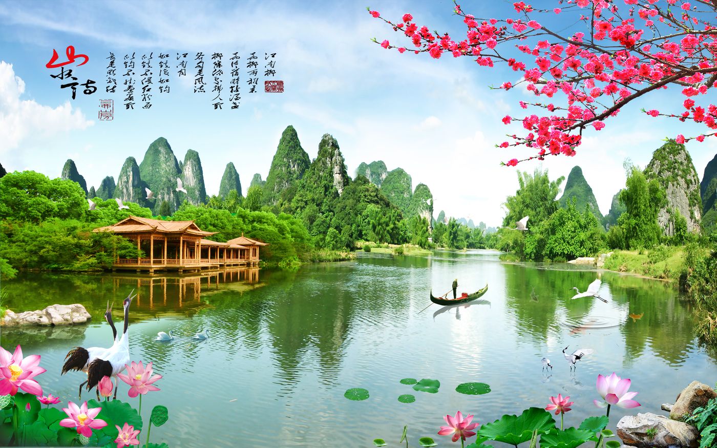 Tranh Dán Tường 3D Hoa Sen Phong Thủy - Mẫu 010THS - Hình thực tế 2