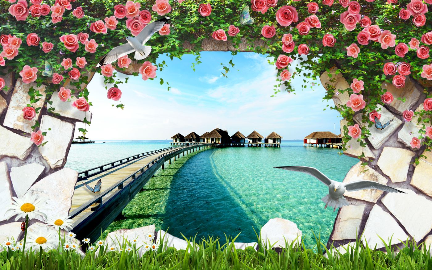 Tranh Dán Tường 3D Khung Cửa Sổ Thiên Nhiên - Mẫu 02TCS