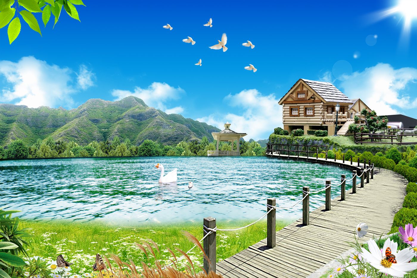 Tranh Dán Tường 3D Phong Cảnh Sơn Thủy - Mẫu 021TPC